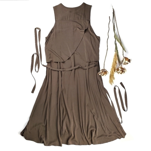 H by Halston  Brown Olive Belted Maxi Dress 14 - Picture 2 of 15